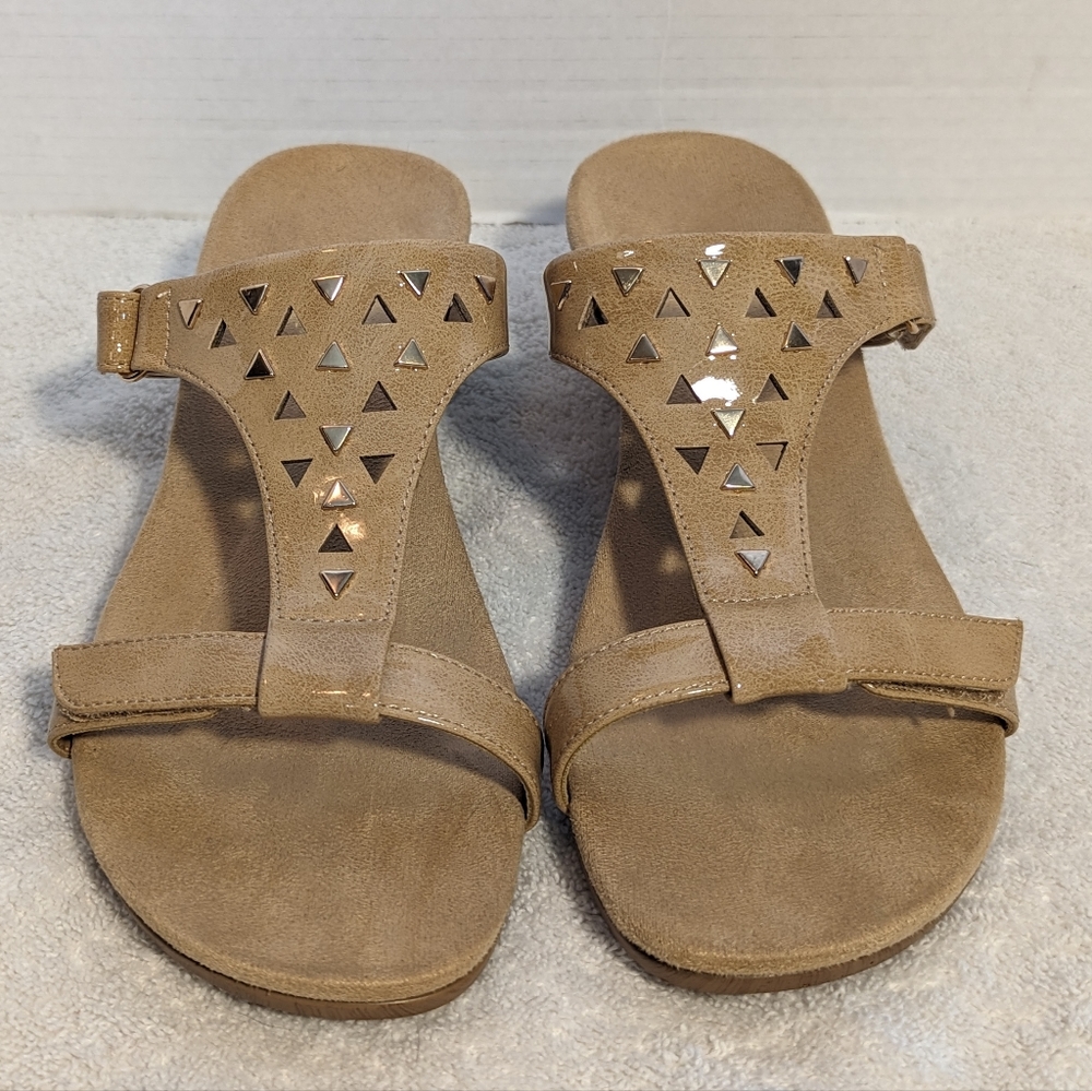 Vionic Tan Wedge Sandals with Stud Accents - Picture 7 of 15
